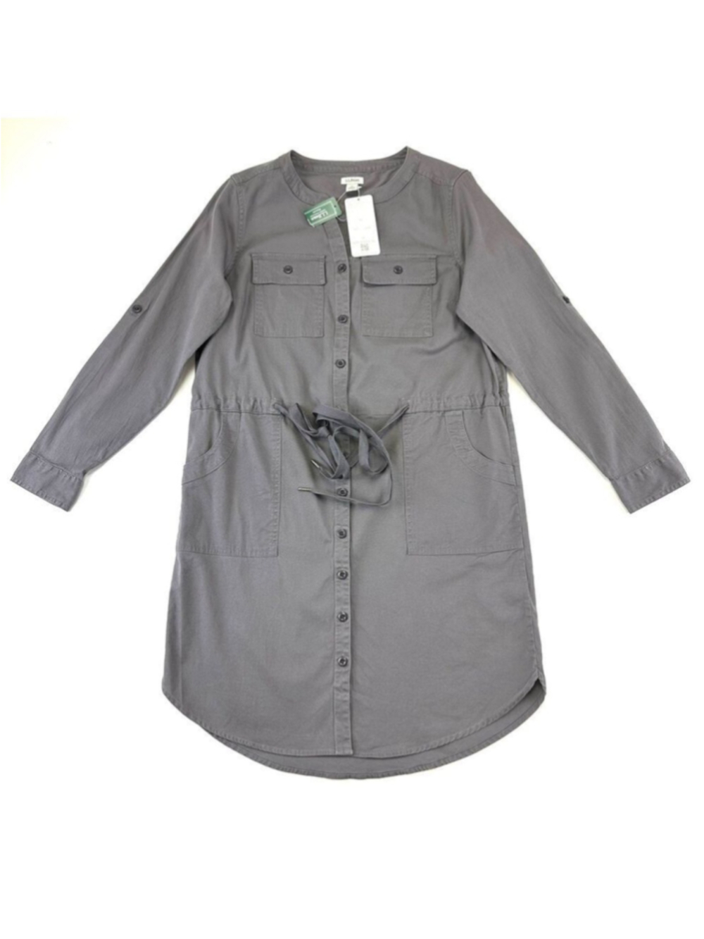 LLBean grey utility dress NEW cotton comfort Tencel drawstring waist Normcore